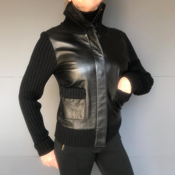 Context Jackets & Blazers - Context leather/Merino wool high neck jacket